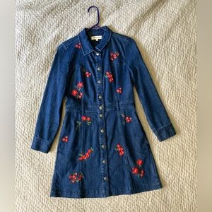 Madewell Embroidered Floral Denim Dress Size 4.